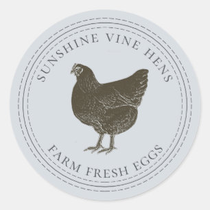 Sticker Rond OEufs frais de ferme OEuf Vintage Hen Carton Paste