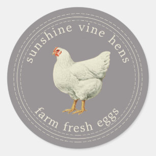 Sticker Rond OEufs frais de ferme OEuf Vintage Hen Gray