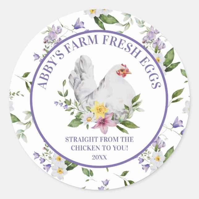 Sticker Rond Oeufs frais de ferme Poulet Floral (Devant)