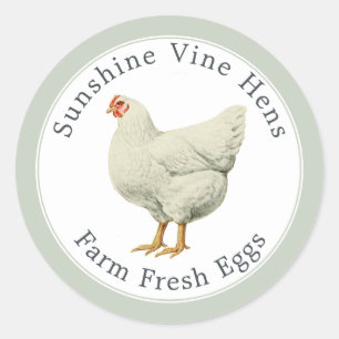 Sticker Rond Oeufs frais de ferme Vintage Hen Oeufs carton vert