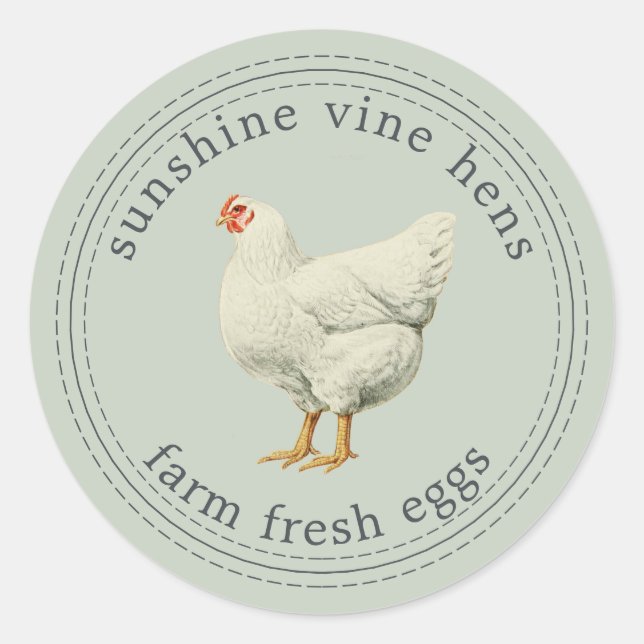 Sticker Rond Oeufs frais de ferme Vintage Hen Oeufs carton vert (Devant)