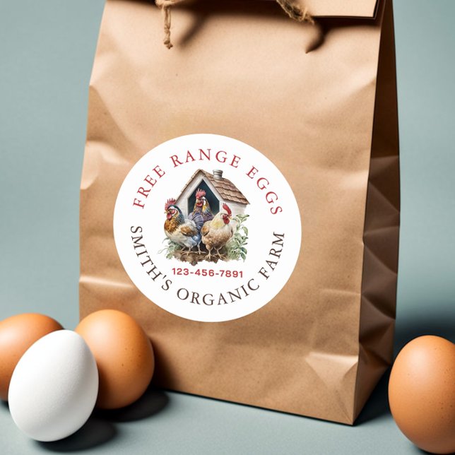 Sticker Rond Oeufs frais de la ferme d'aquarelles (Créateur téléchargé)