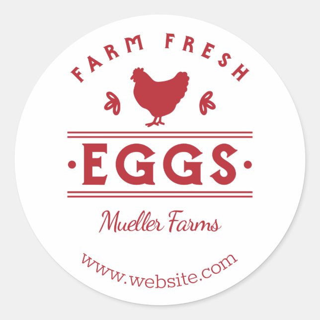 Sticker Rond Oeufs frais de la ferme rouge (Devant)