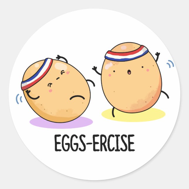 Sticker Rond Oeufs Percer Funny Aerobic Eggs Pun (Devant)