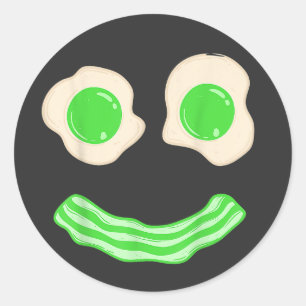 Sticker Rond Oeufs verts Jambon Smile Face Brunch Petit déjeune