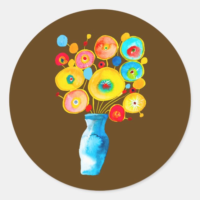 Sticker Rond OEuvre d'aquarelle de fleurs funky (Devant)