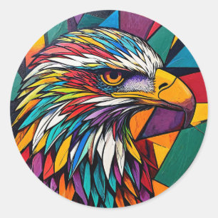 Sticker Rond Œuvre d'art colorée d'aigle