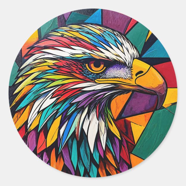 Sticker Rond Œuvre d'art colorée d'aigle (Devant)