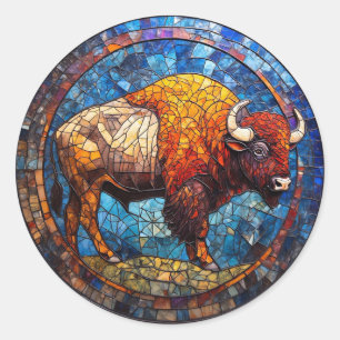 Sticker Rond Œuvre d'art en verre teinté de Buffalo Cadeau pour