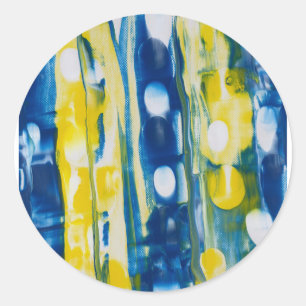 Sticker Rond œuvre d'art faite main/Bleu et jaune