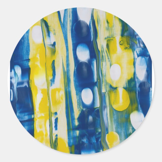 Sticker Rond œuvre d'art faite main/Bleu et jaune  (Devant)