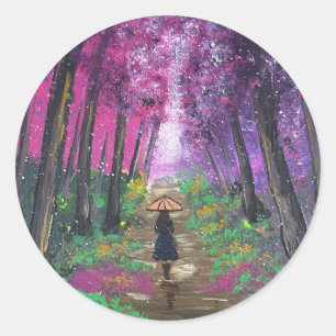 Sticker Rond Œuvre d'art faite main - Marche solitaire
