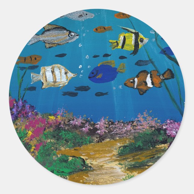 Sticker Rond Œuvre d'art faite main - profondeurs de l'océan  (Devant)