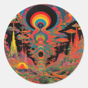 Sticker Rond Œuvre d'art rétro psychédélique des années 1960 vi