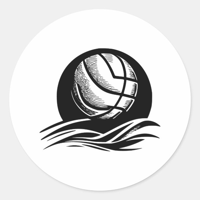 Sticker Rond Oeuvre de volley-ball noir et blanc (Devant)