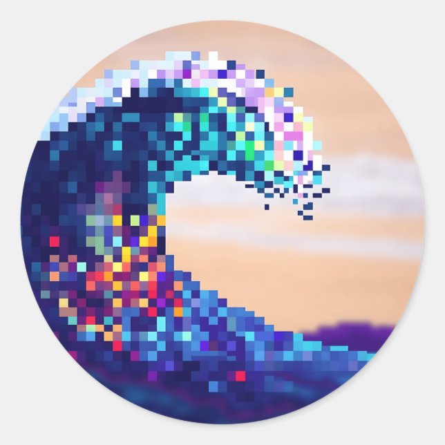 Sticker Rond Oeuvre Pixellée Ocean Wave (Devant)