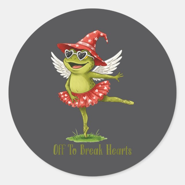 Sticker Rond Off To Break Hearts Funny Frog Valentines Women Gi (Devant)