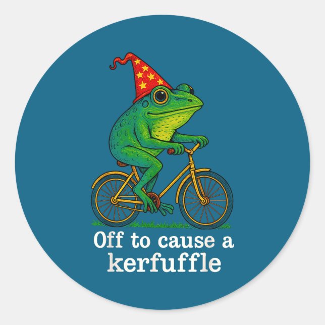 Sticker Rond Off To Cause A Kerfuffle Funny Frog Wizard Bicycle (Devant)