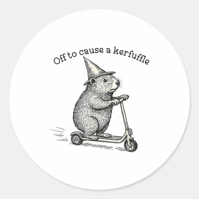 Sticker Rond Off To Cause A Kerfuffle Weirore Sayings Funny Mem (Devant)
