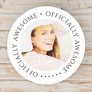Sticker Rond Officiellement génial Moderne Simple Photo Anniver