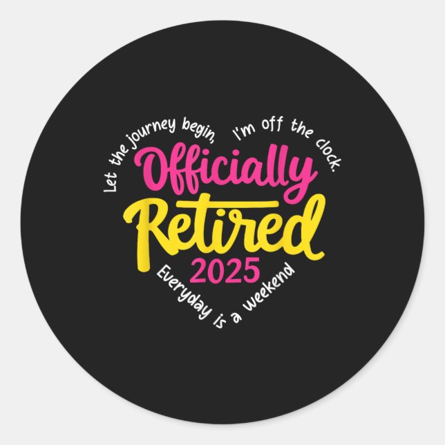 Sticker Rond Officiellement Retraité 2025 Heart Men Femmes (Devant)