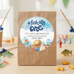 Sticker Rond Officiellement un garçon pêcheur 1er anniversaire