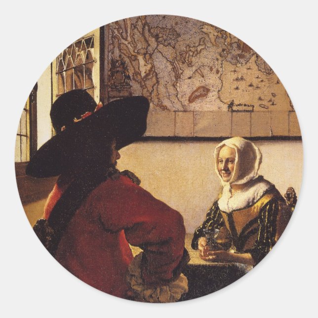 Sticker Rond Officier et fille riante (Devant)