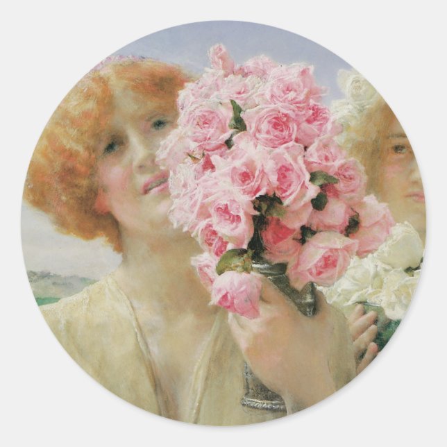 Sticker Rond Offrande d'été par Sir Lawrence Alma-Tadema (Devant)