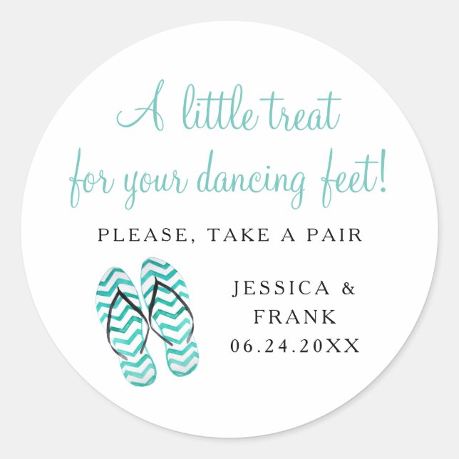 Sticker Rond Offre Pour Danser Pieds Plage Mariage Flip Flops (Devant)