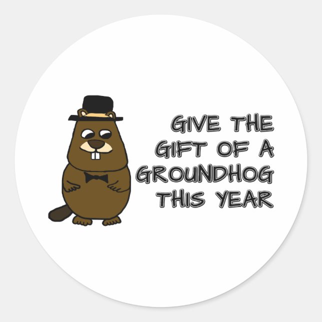 Sticker Rond Offrez le cadeau d'une Groundhog cette année (Devant)