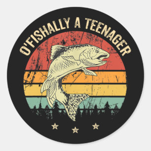 Sticker Rond O'fishally Un adolescent 13ème anniversaire pêche