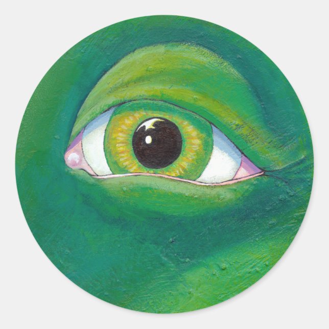 Sticker Rond Ogre oeil vert dinosaure grenouille peindre art (Devant)