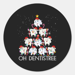 Sticker Rond Oh Arbre Dentiste Fun Xmas Noël Dentiste Dentaire