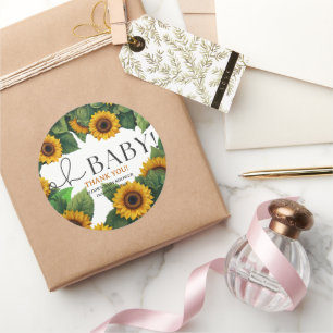 Sticker Rond "Oh Baby" Baby shower de tournesol moderne et élég