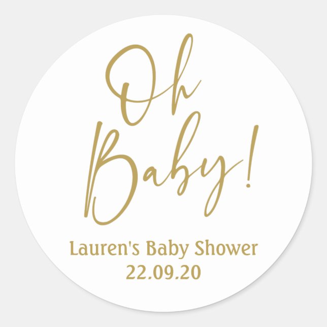 Sticker Rond Oh Baby baby shower or (Devant)