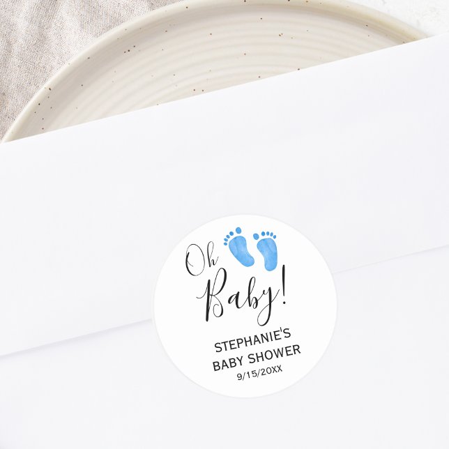 Sticker Rond Oh Baby Blue Feet Baby shower (Créateur téléchargé)