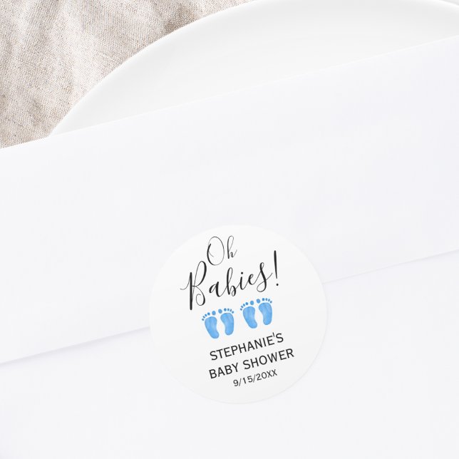 Sticker Rond Oh Baby Blue Feet Twins Baby shower (Créateur téléchargé)