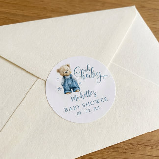 Sticker Rond Oh Baby Blue Jean Baby Denim Baby Shower