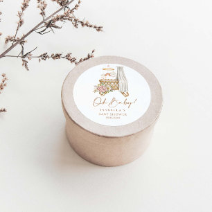 Sticker Rond Oh Baby Boho Floral Crib Baby shower Bassinet