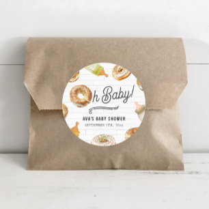 Sticker Rond Oh Baby Bottles & Bagels Baby shower Brunch