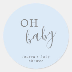 Sticker Rond Oh Baby Boy Blue Simple Baby shower élégant