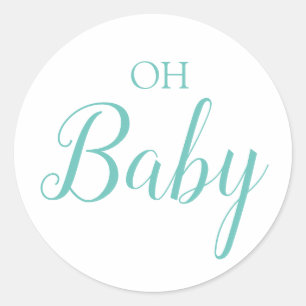 Sticker Rond Oh Baby Boy Genre Révéler Bleu Script Classic Roun