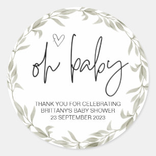 Sticker Rond Oh Baby Boy Girl mignonne Baby shower Party Favori
