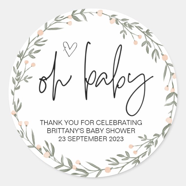 Sticker Rond Oh Baby Boy Girl mignonne Baby shower Party Favori (Devant)