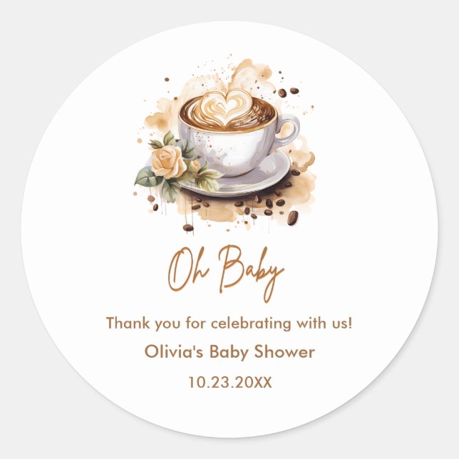 Sticker Rond Oh Baby Brown Baby shower de café Merci (Devant)