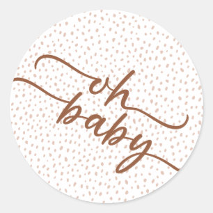 Sticker Rond "Oh Baby" Brown Script & Baby shower de points bei