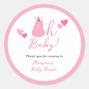 Sticker Rond Oh Baby Citrouille Bow Girl Baby shower Merci