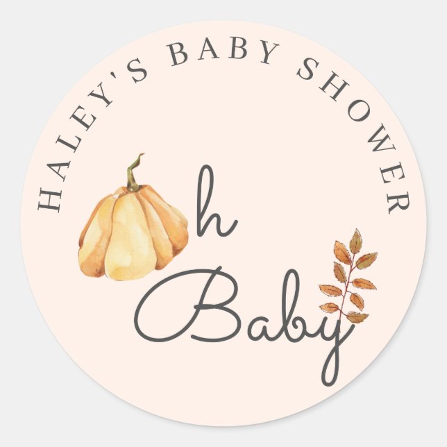 Sticker Rond Oh Baby Citrouille d'aquarelle Automne Baby shower (Devant)