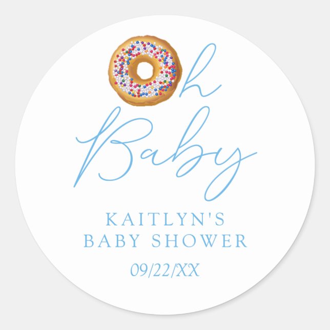 Sticker Rond Oh Baby Donut Saupoudrer les garçons Baby shower (Devant)
