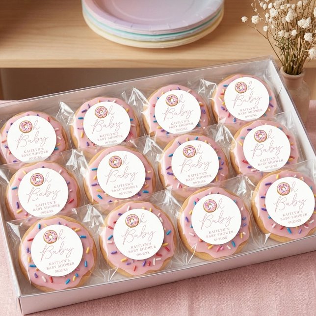 Sticker Rond Oh Baby Donut Sprinkle Filles Baby Shower (Créateur téléchargé)